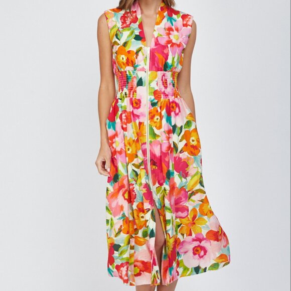 NWT Fate Floral Zip Front Sleeveless Midi Dress – Ivory Multi - Picture 5 of 9